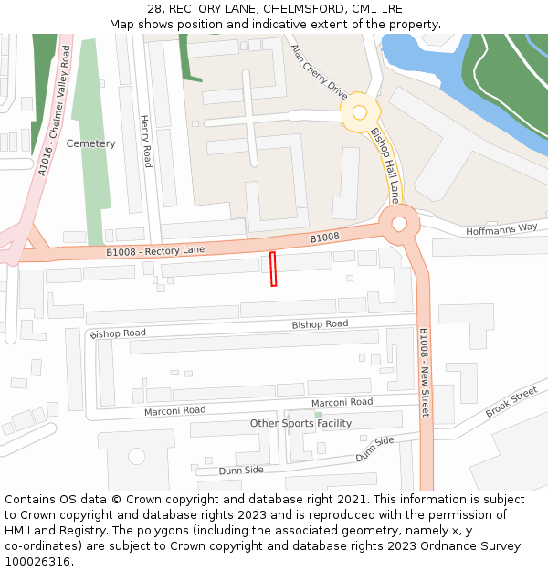 28, RECTORY LANE, CHELMSFORD, CM1 1RE: Location map and indicative extent of plot