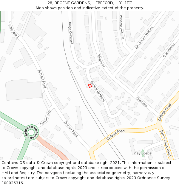 28, REGENT GARDENS, HEREFORD, HR1 1EZ: Location map and indicative extent of plot