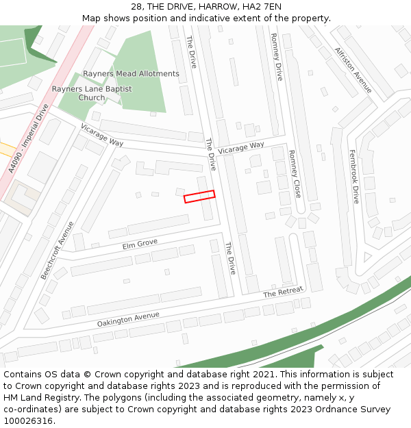 28, THE DRIVE, HARROW, HA2 7EN: Location map and indicative extent of plot