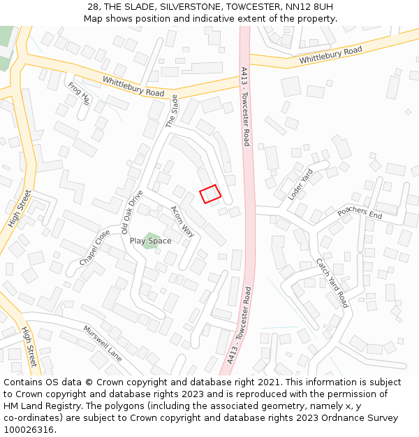 28, THE SLADE, SILVERSTONE, TOWCESTER, NN12 8UH: Location map and indicative extent of plot