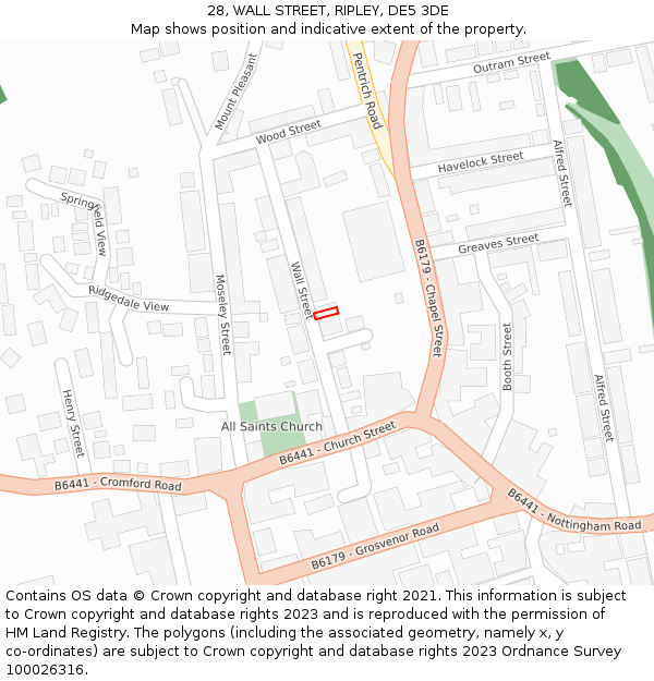 28, WALL STREET, RIPLEY, DE5 3DE: Location map and indicative extent of plot