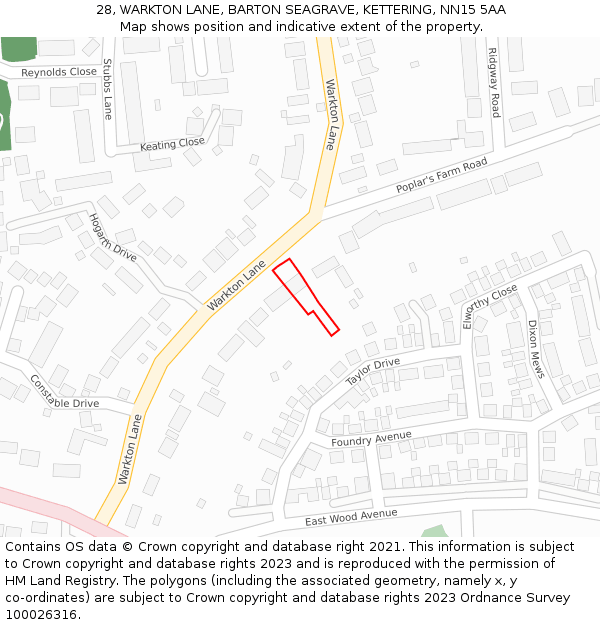 28, WARKTON LANE, BARTON SEAGRAVE, KETTERING, NN15 5AA: Location map and indicative extent of plot