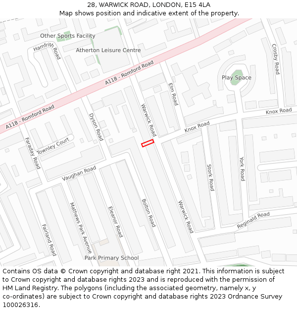 28, WARWICK ROAD, LONDON, E15 4LA: Location map and indicative extent of plot