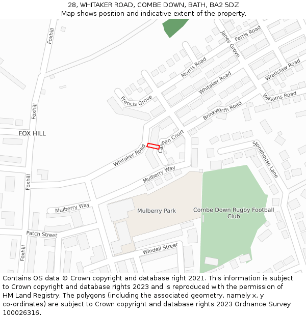 28, WHITAKER ROAD, COMBE DOWN, BATH, BA2 5DZ: Location map and indicative extent of plot