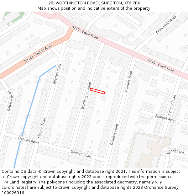 28, WORTHINGTON ROAD, SURBITON, KT6 7RX: Location map and indicative extent of plot