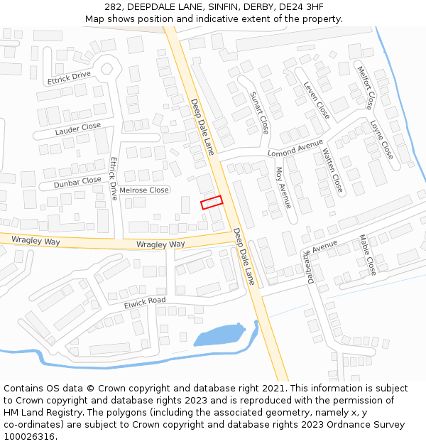 282, DEEPDALE LANE, SINFIN, DERBY, DE24 3HF: Location map and indicative extent of plot