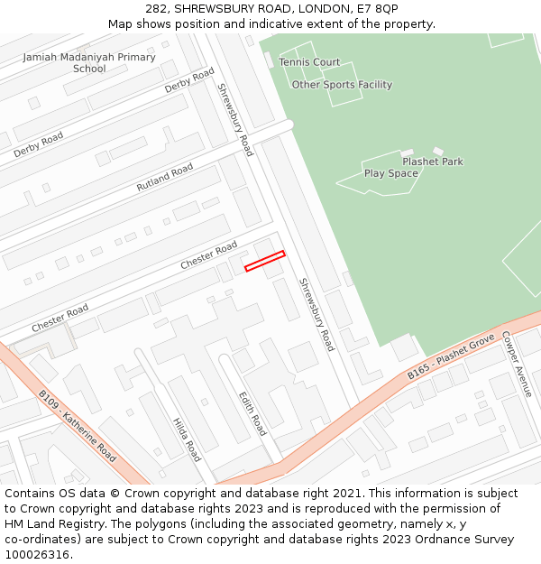 282, SHREWSBURY ROAD, LONDON, E7 8QP: Location map and indicative extent of plot