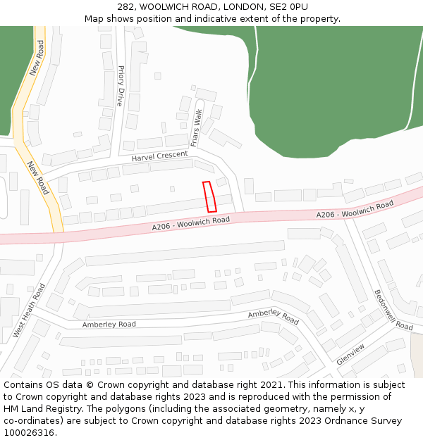 282, WOOLWICH ROAD, LONDON, SE2 0PU: Location map and indicative extent of plot