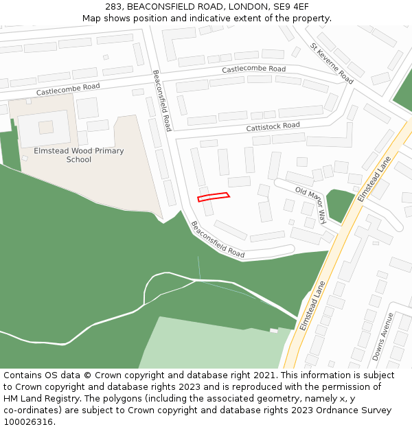 283, BEACONSFIELD ROAD, LONDON, SE9 4EF: Location map and indicative extent of plot