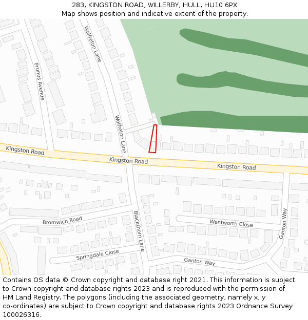 283, KINGSTON ROAD, WILLERBY, HULL, HU10 6PX: Location map and indicative extent of plot