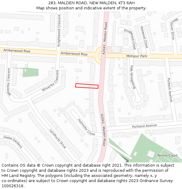 283, MALDEN ROAD, NEW MALDEN, KT3 6AH: Location map and indicative extent of plot