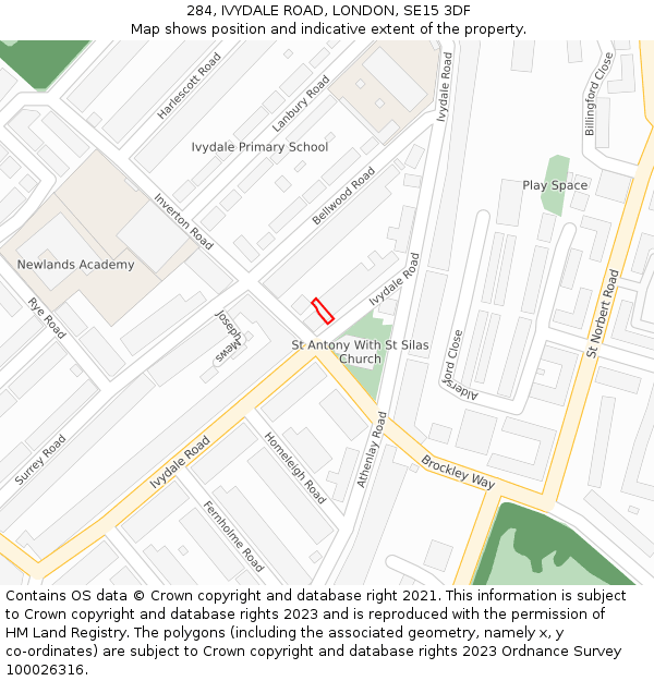 284, IVYDALE ROAD, LONDON, SE15 3DF: Location map and indicative extent of plot