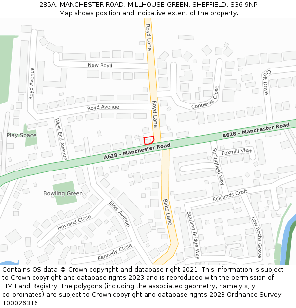 285A, MANCHESTER ROAD, MILLHOUSE GREEN, SHEFFIELD, S36 9NP: Location map and indicative extent of plot
