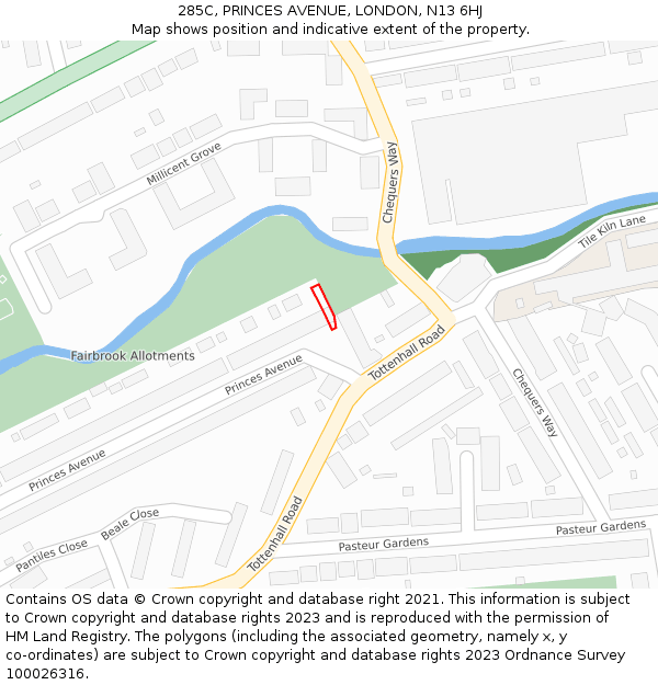 285C, PRINCES AVENUE, LONDON, N13 6HJ: Location map and indicative extent of plot