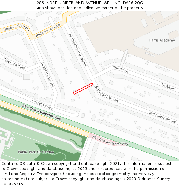 286, NORTHUMBERLAND AVENUE, WELLING, DA16 2QG: Location map and indicative extent of plot