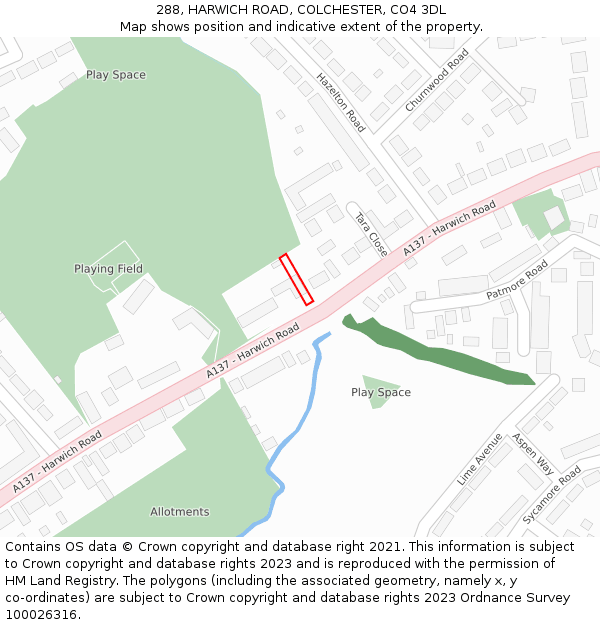 288, HARWICH ROAD, COLCHESTER, CO4 3DL: Location map and indicative extent of plot