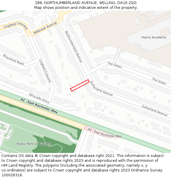 288, NORTHUMBERLAND AVENUE, WELLING, DA16 2QG: Location map and indicative extent of plot