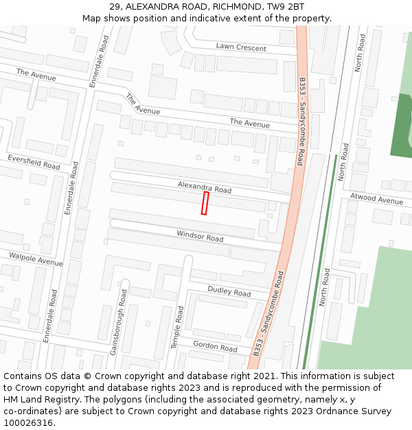 29, ALEXANDRA ROAD, RICHMOND, TW9 2BT: Location map and indicative extent of plot