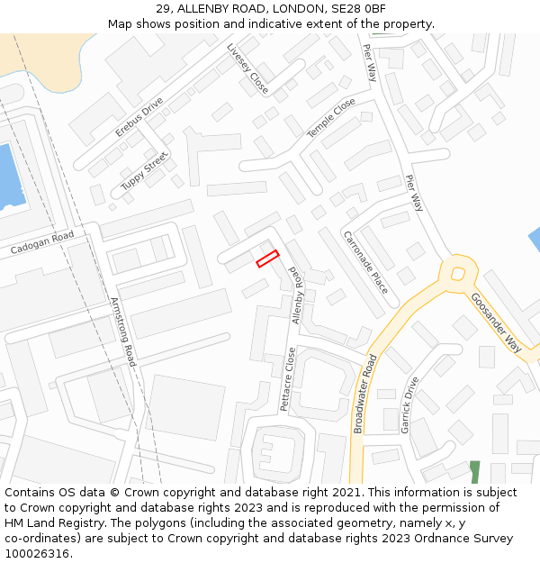 29, ALLENBY ROAD, LONDON, SE28 0BF: Location map and indicative extent of plot