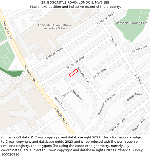 29, BOSCASTLE ROAD, LONDON, NW5 1EE: Location map and indicative extent of plot