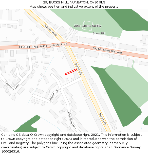29, BUCKS HILL, NUNEATON, CV10 9LG: Location map and indicative extent of plot