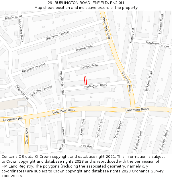 29, BURLINGTON ROAD, ENFIELD, EN2 0LL: Location map and indicative extent of plot