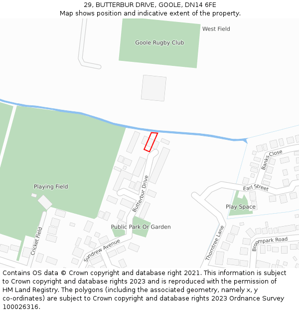 29, BUTTERBUR DRIVE, GOOLE, DN14 6FE: Location map and indicative extent of plot