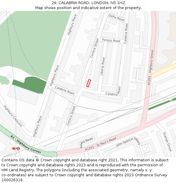 29, CALABRIA ROAD, LONDON, N5 1HZ: Location map and indicative extent of plot