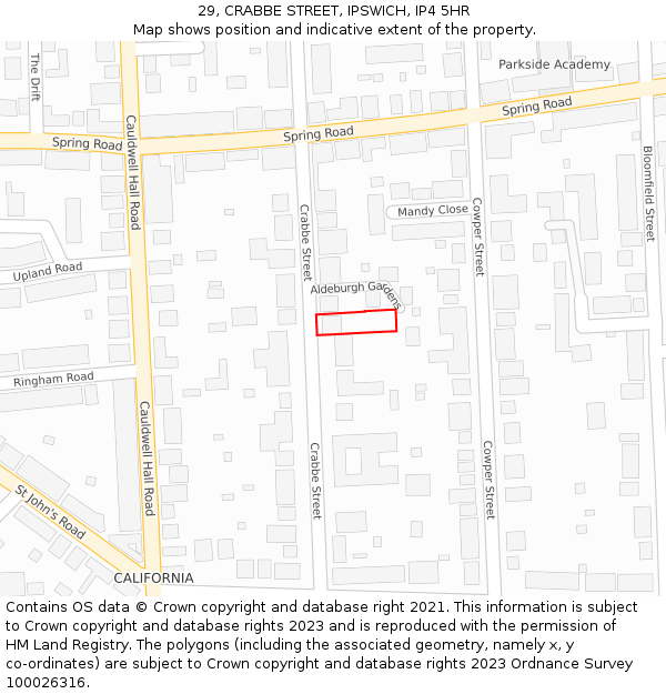 29, CRABBE STREET, IPSWICH, IP4 5HR: Location map and indicative extent of plot