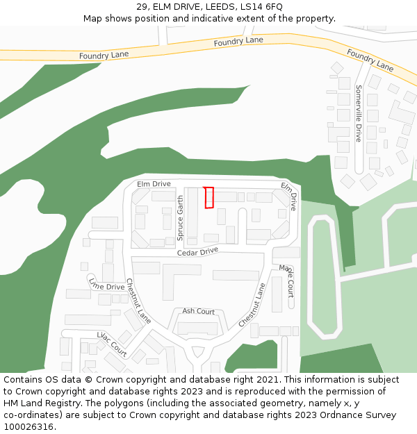 29, ELM DRIVE, LEEDS, LS14 6FQ: Location map and indicative extent of plot