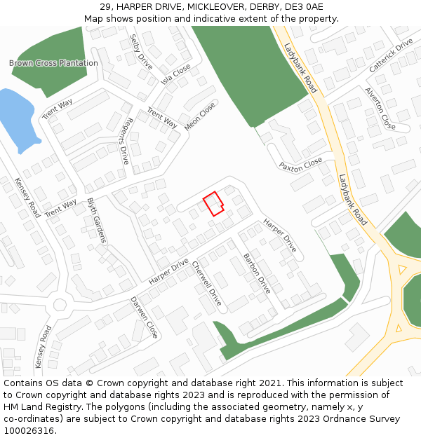 29, HARPER DRIVE, MICKLEOVER, DERBY, DE3 0AE: Location map and indicative extent of plot