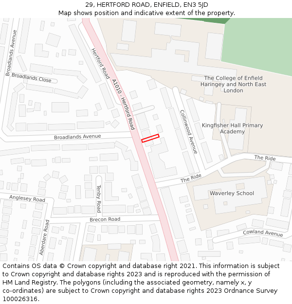 29, HERTFORD ROAD, ENFIELD, EN3 5JD: Location map and indicative extent of plot