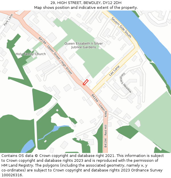 29, HIGH STREET, BEWDLEY, DY12 2DH: Location map and indicative extent of plot