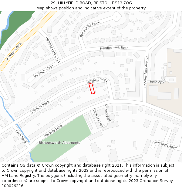 29, HILLYFIELD ROAD, BRISTOL, BS13 7QG: Location map and indicative extent of plot