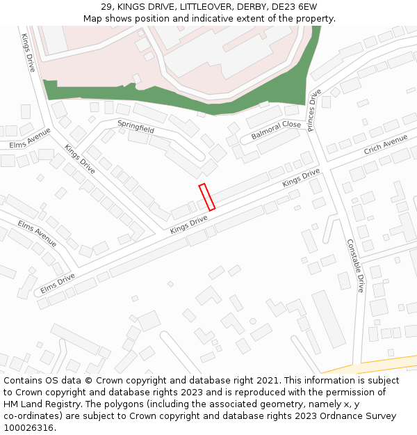 29, KINGS DRIVE, LITTLEOVER, DERBY, DE23 6EW: Location map and indicative extent of plot