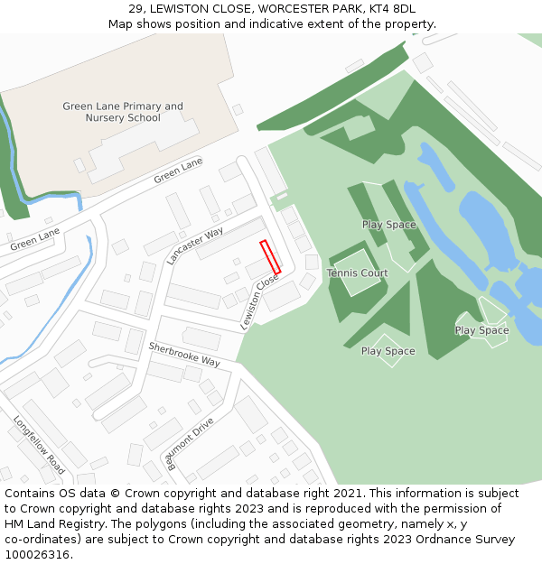 29, LEWISTON CLOSE, WORCESTER PARK, KT4 8DL: Location map and indicative extent of plot