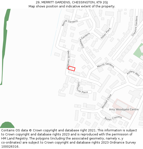 29, MERRITT GARDENS, CHESSINGTON, KT9 2GJ: Location map and indicative extent of plot