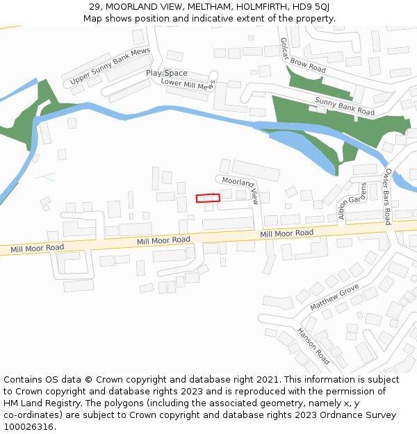 29, MOORLAND VIEW, MELTHAM, HOLMFIRTH, HD9 5QJ: Location map and indicative extent of plot