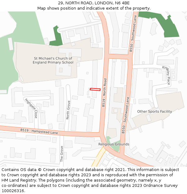 29, NORTH ROAD, LONDON, N6 4BE: Location map and indicative extent of plot