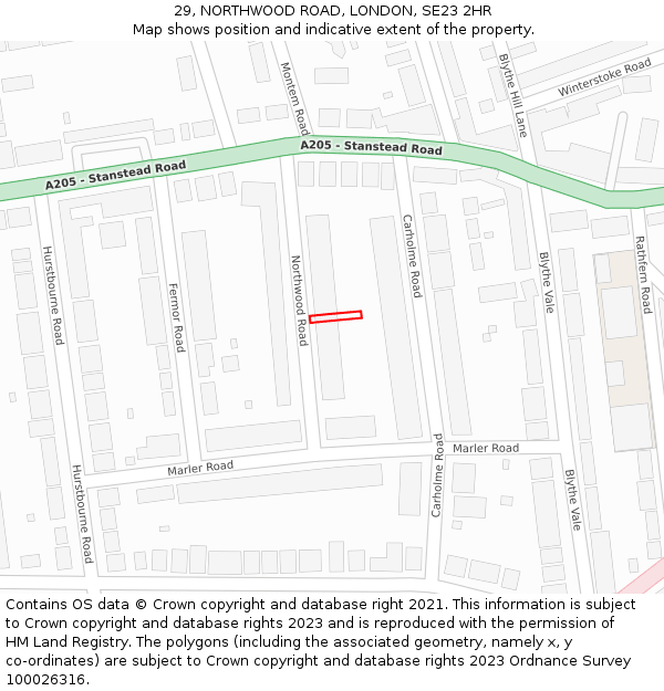 29, NORTHWOOD ROAD, LONDON, SE23 2HR: Location map and indicative extent of plot