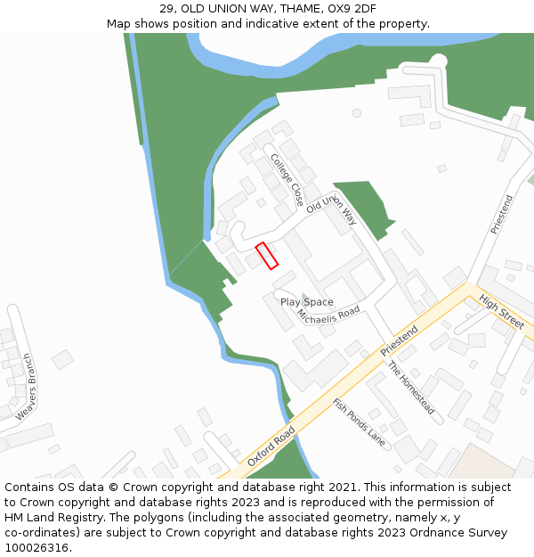 29, OLD UNION WAY, THAME, OX9 2DF: Location map and indicative extent of plot