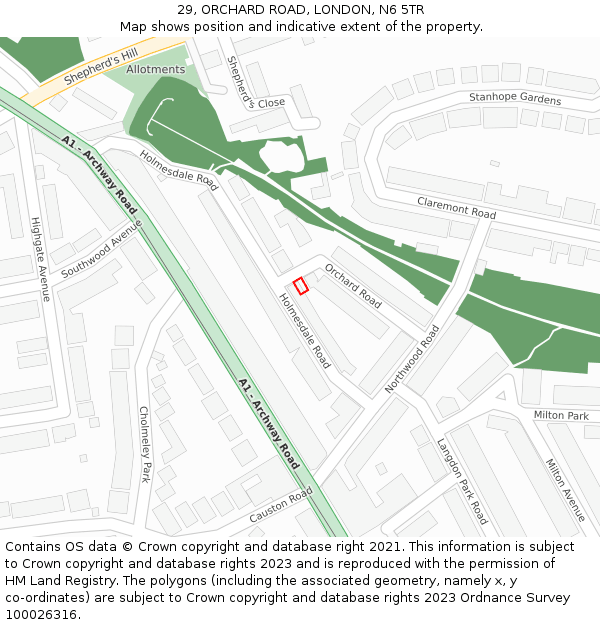 29, ORCHARD ROAD, LONDON, N6 5TR: Location map and indicative extent of plot