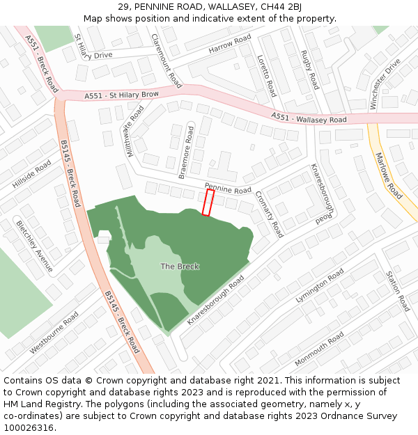 29, PENNINE ROAD, WALLASEY, CH44 2BJ: Location map and indicative extent of plot