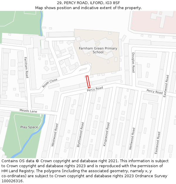 29, PERCY ROAD, ILFORD, IG3 8SF: Location map and indicative extent of plot