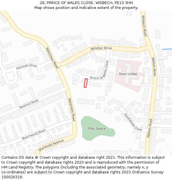 29, PRINCE OF WALES CLOSE, WISBECH, PE13 3HN: Location map and indicative extent of plot