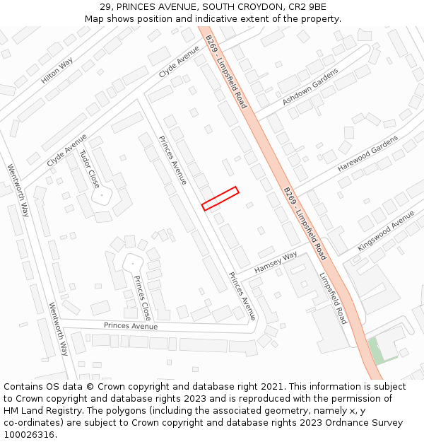 29, PRINCES AVENUE, SOUTH CROYDON, CR2 9BE: Location map and indicative extent of plot