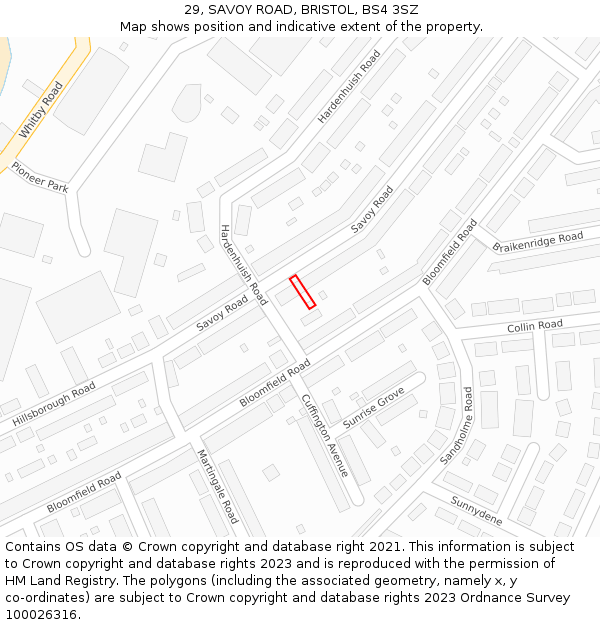 29, SAVOY ROAD, BRISTOL, BS4 3SZ: Location map and indicative extent of plot