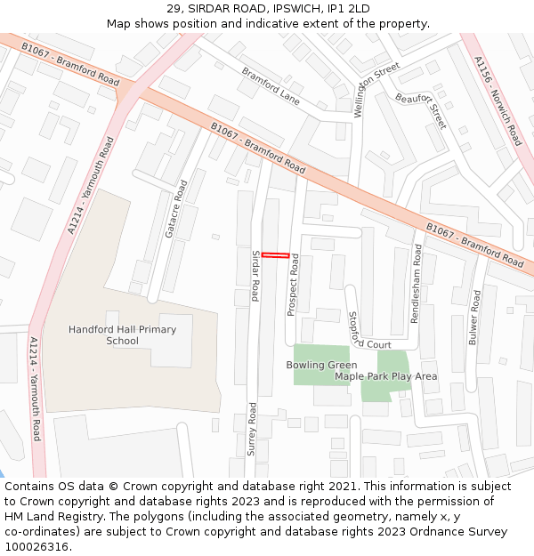 29, SIRDAR ROAD, IPSWICH, IP1 2LD: Location map and indicative extent of plot