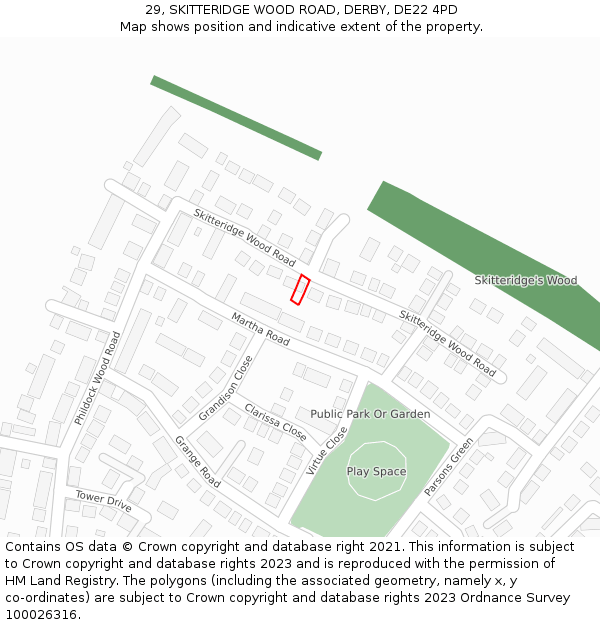 29, SKITTERIDGE WOOD ROAD, DERBY, DE22 4PD: Location map and indicative extent of plot