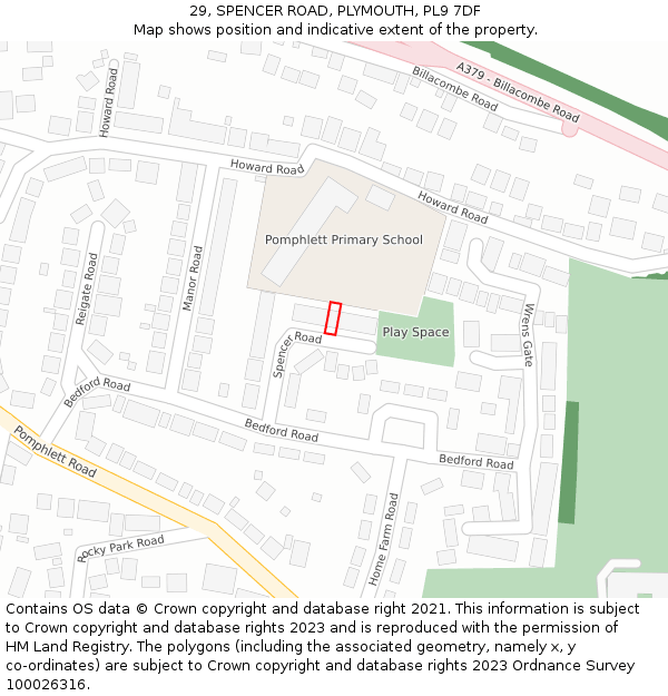 29, SPENCER ROAD, PLYMOUTH, PL9 7DF: Location map and indicative extent of plot